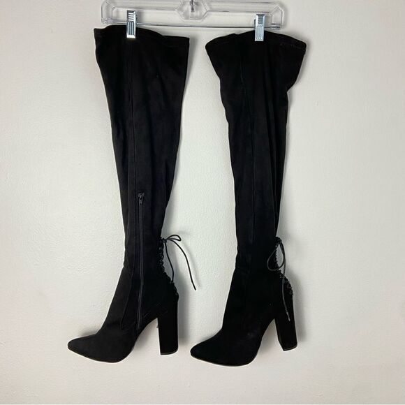 Shoe Dazzle Ivona Black Micro Suede Over the Knee Boots Grunge Streetwear Sz 8.5 - Picture 3 of 11